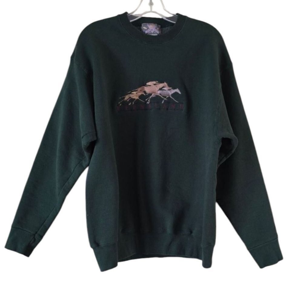 Y2K Cheyenne River Women's Vintage Green Sweater Size L Horse - Picture 3 of 7